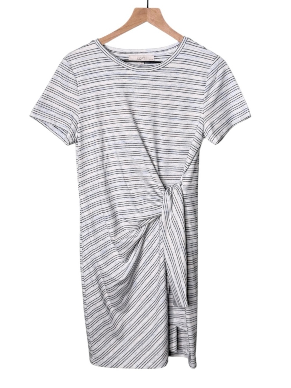 NWT Loft Side Tie T Shirt Dress Knee Length‎ Midi Black White Blue Medium Petite